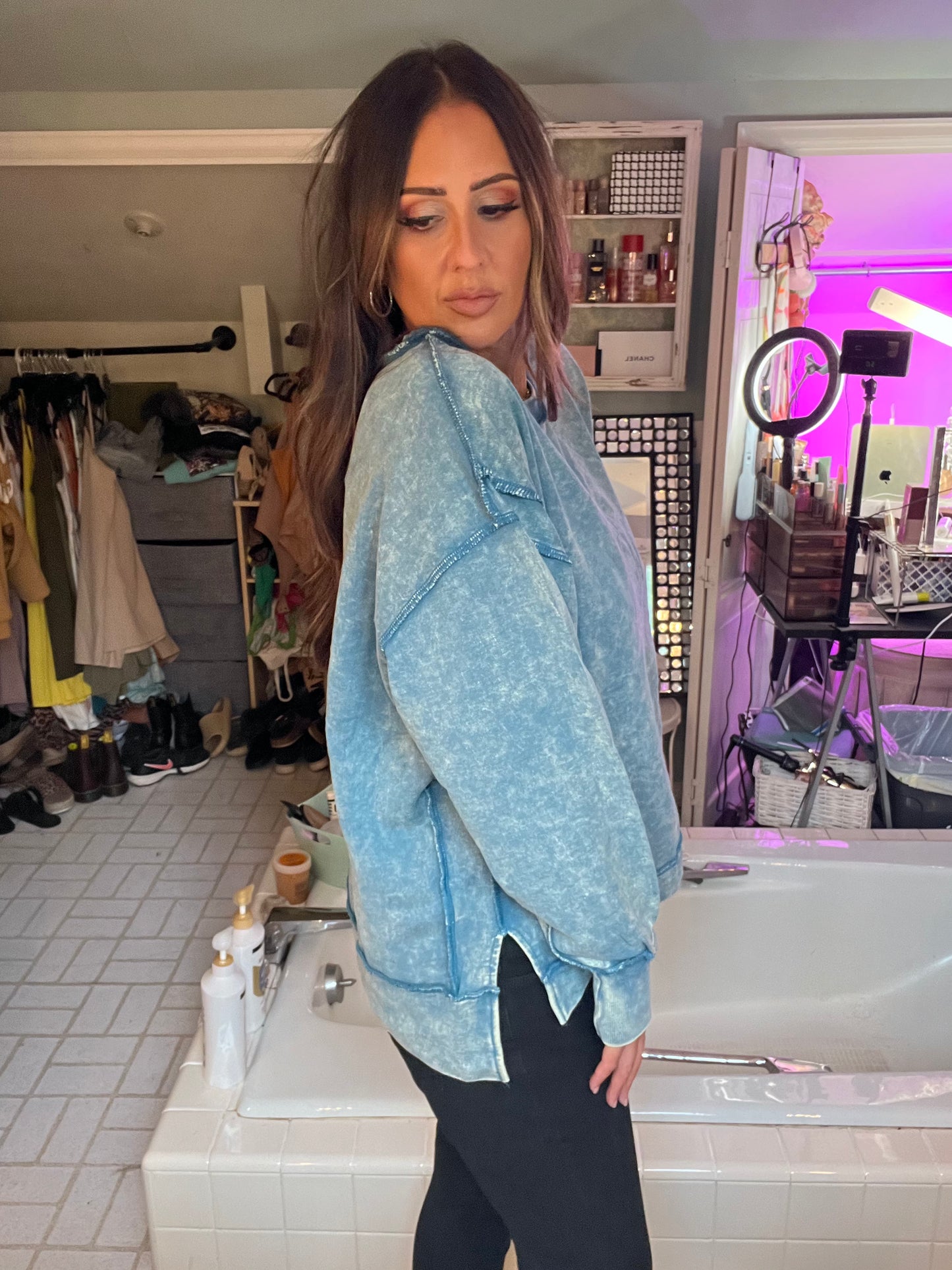 Exposed seam acid wash Sweatshirt
