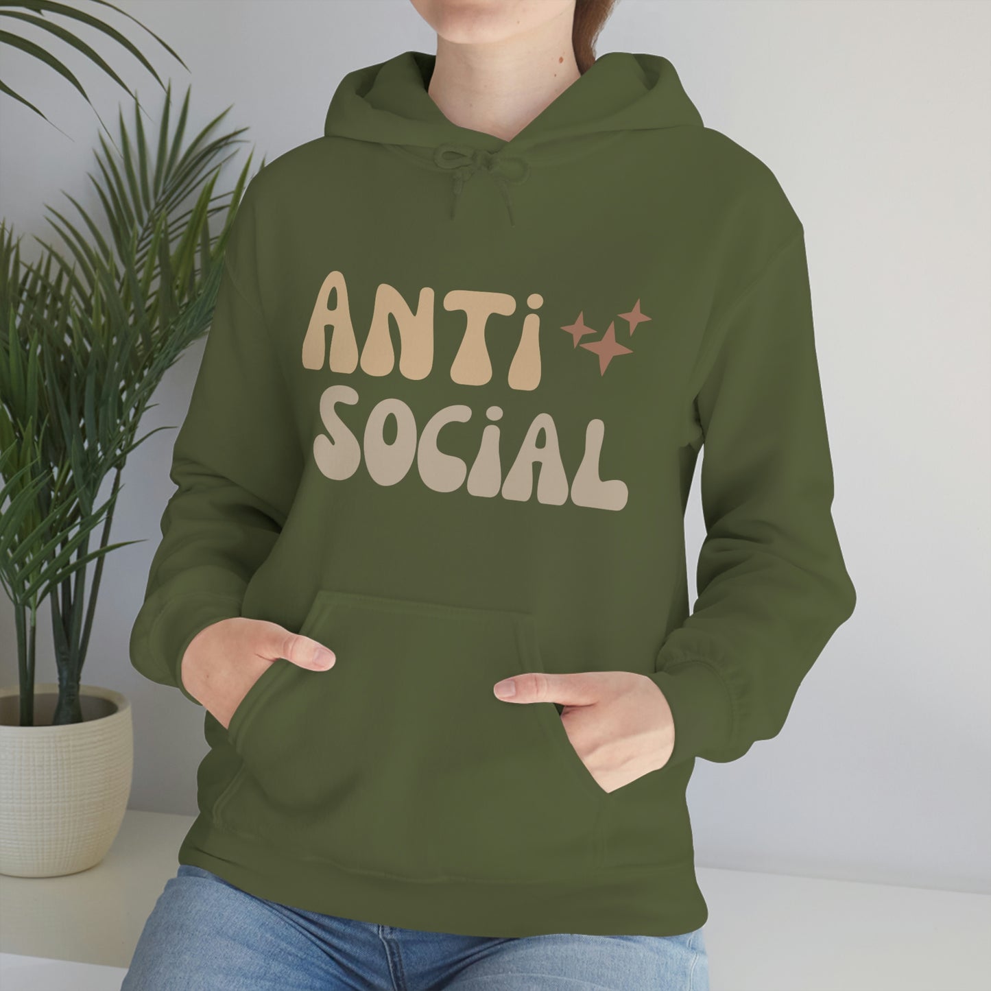 Antisocial Unisex Heavy Blend Hooded Sweatshirt Nude Beige Retro letter