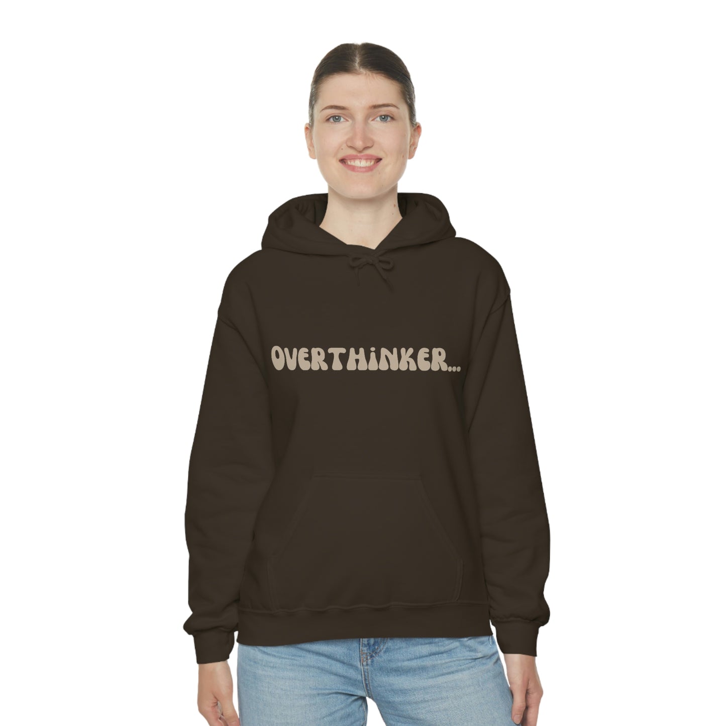 Overthinker Unisex Heavy Blend Hooded Sweatshirt Nude Beige Retro letter