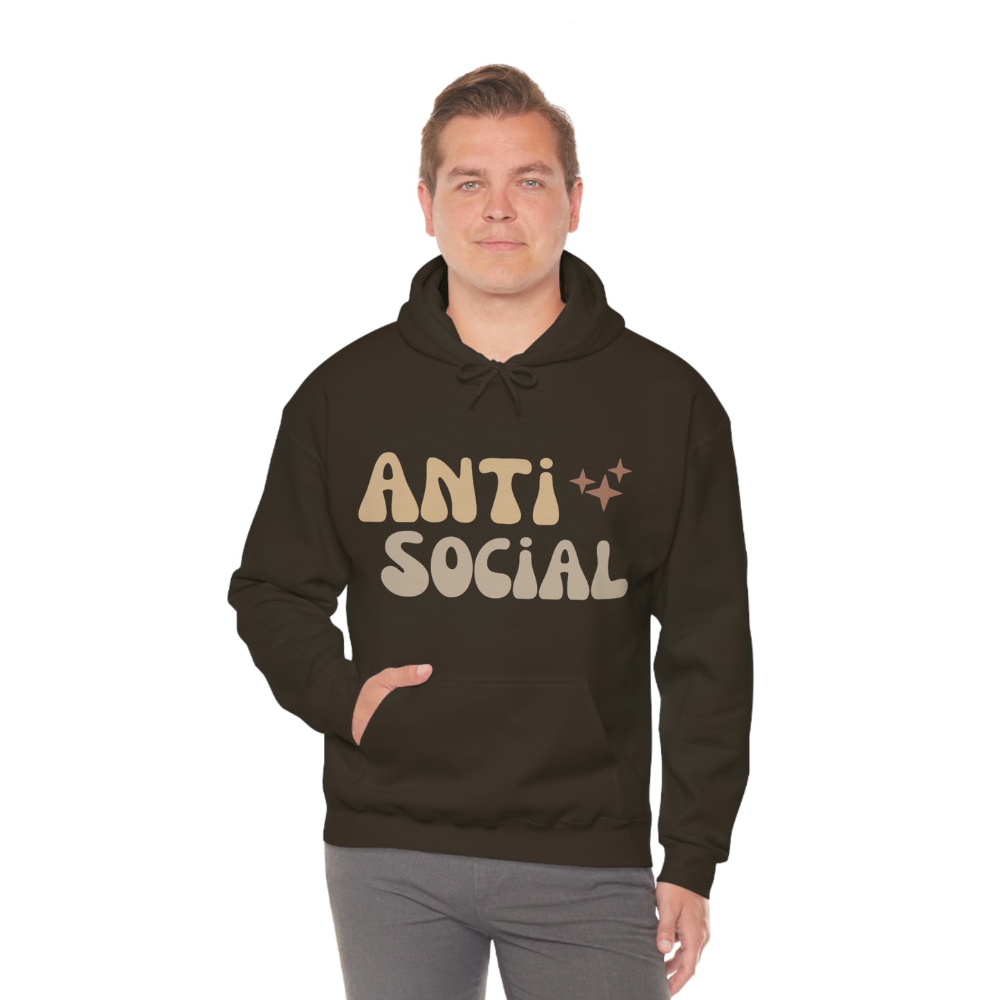 Antisocial Unisex Heavy Blend Hooded Sweatshirt Nude Beige Retro letter