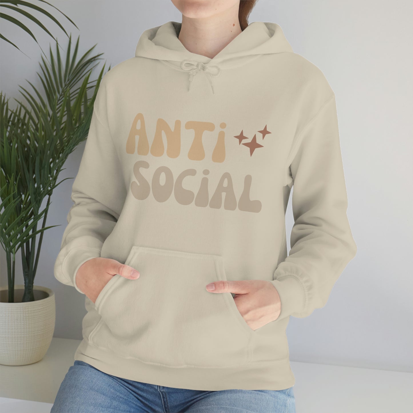 Antisocial Unisex Heavy Blend Hooded Sweatshirt Nude Beige Retro letter