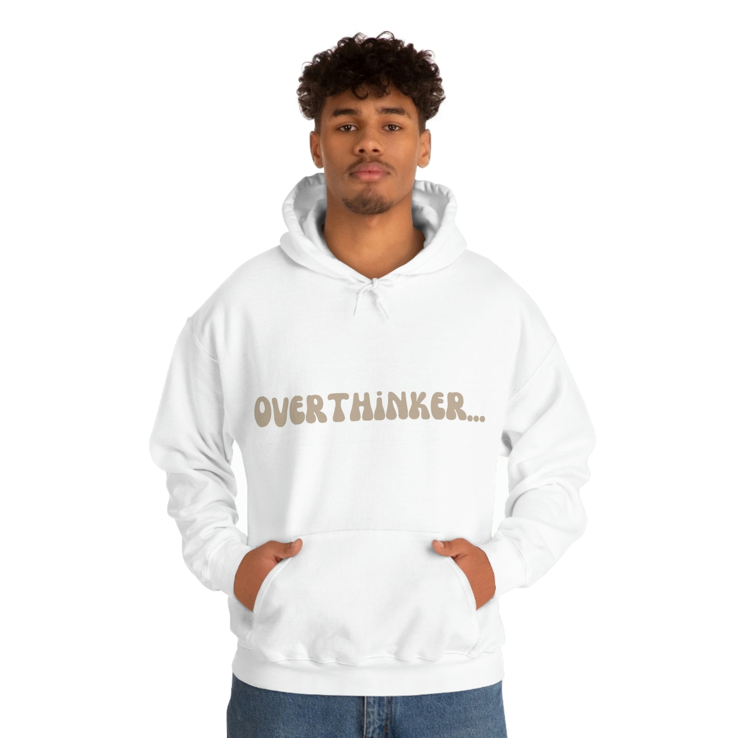 Overthinker Unisex Heavy Blend Hooded Sweatshirt Nude Beige Retro letter