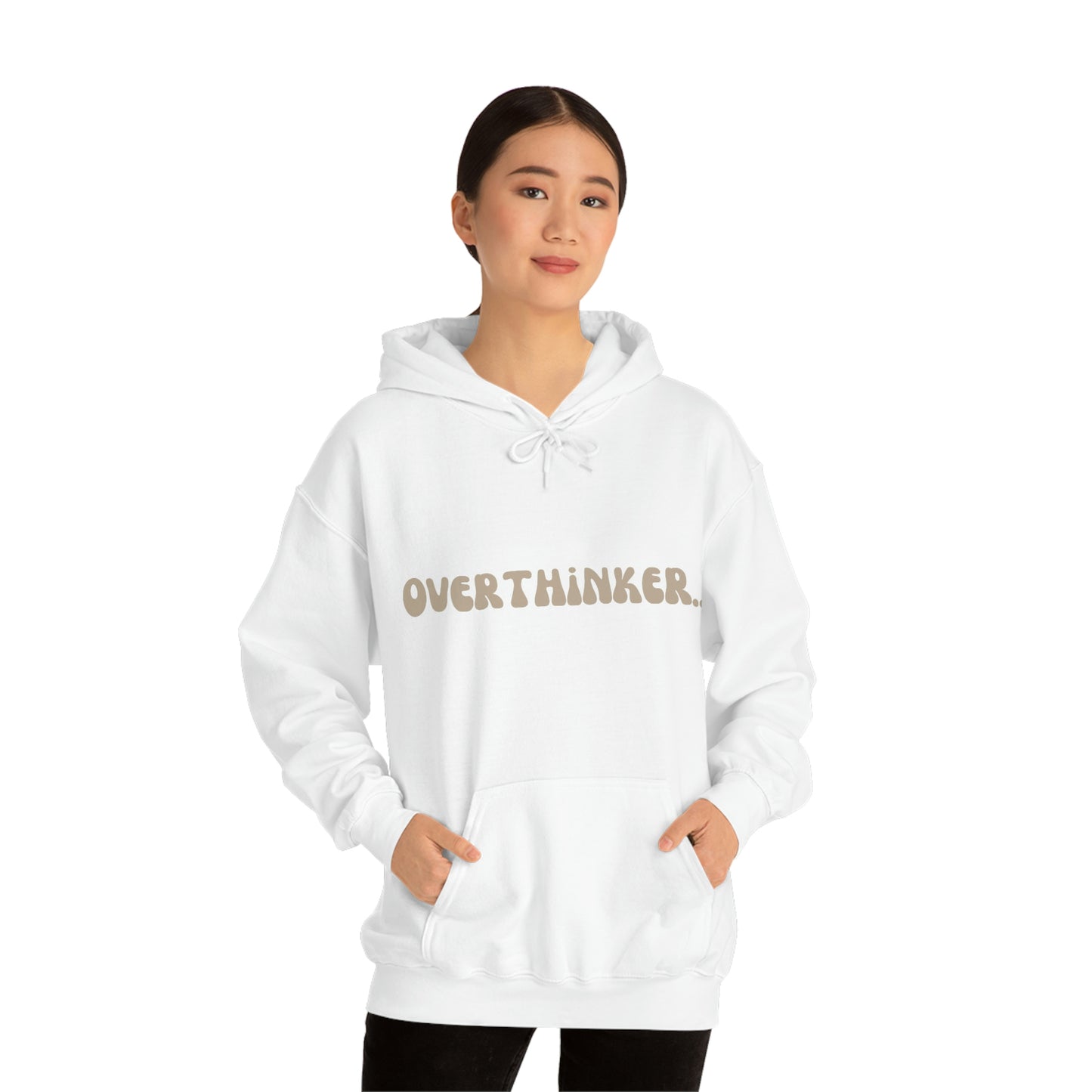 Overthinker Unisex Heavy Blend Hooded Sweatshirt Nude Beige Retro letter