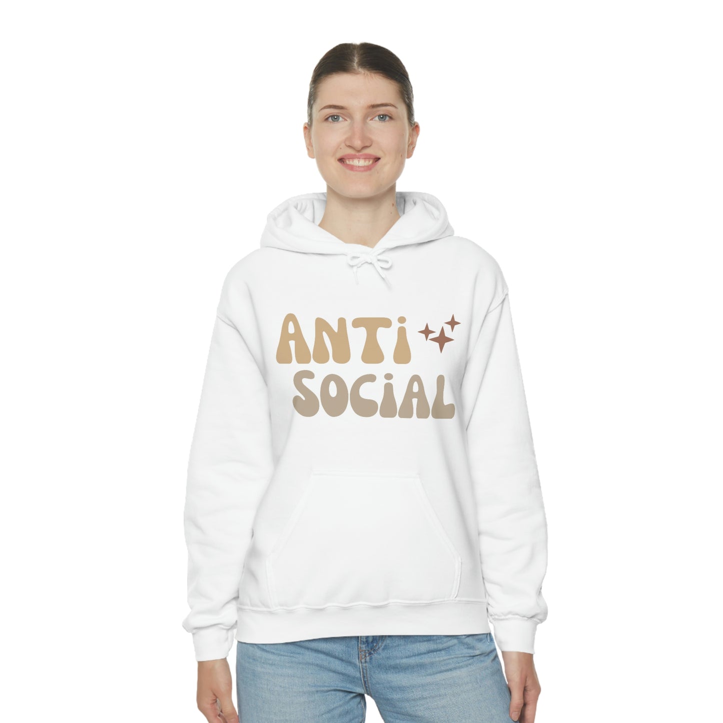 Antisocial Unisex Heavy Blend Hooded Sweatshirt Nude Beige Retro letter