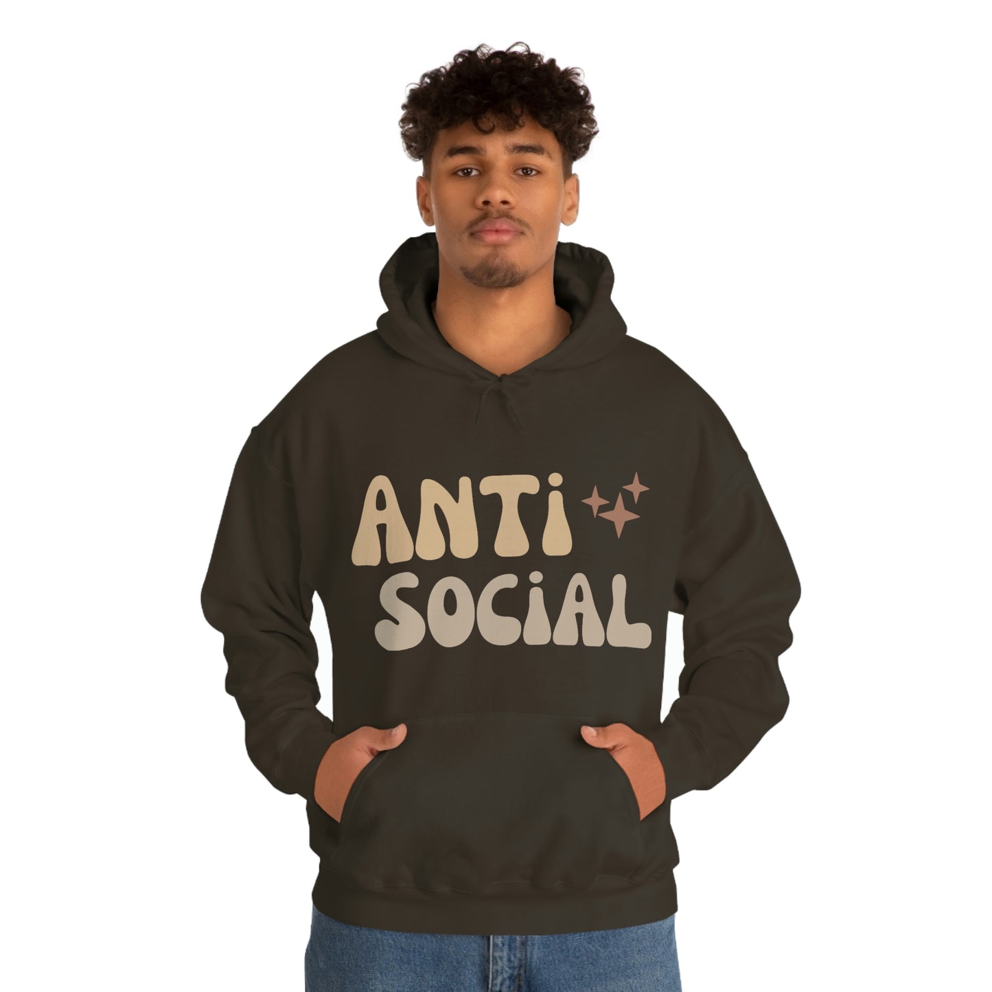 Antisocial Unisex Heavy Blend Hooded Sweatshirt Nude Beige Retro letter