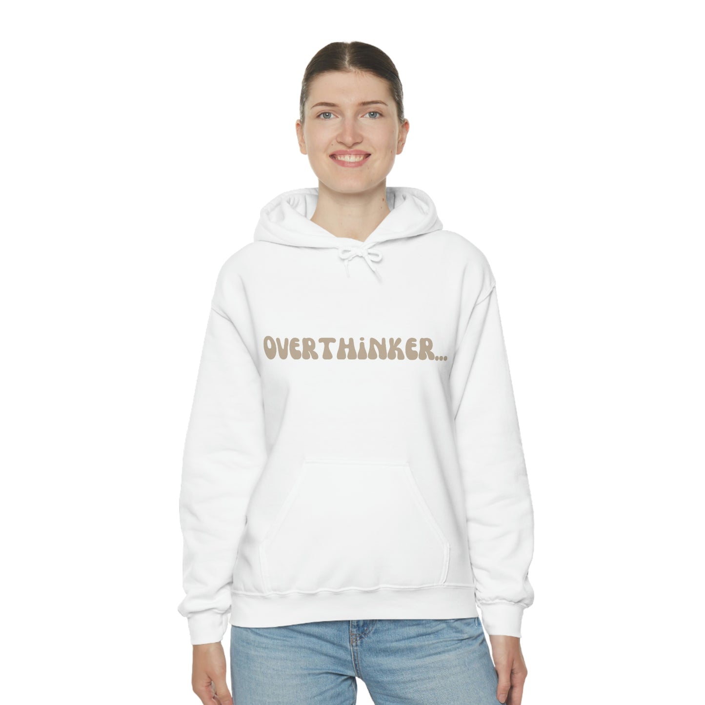Overthinker Unisex Heavy Blend Hooded Sweatshirt Nude Beige Retro letter