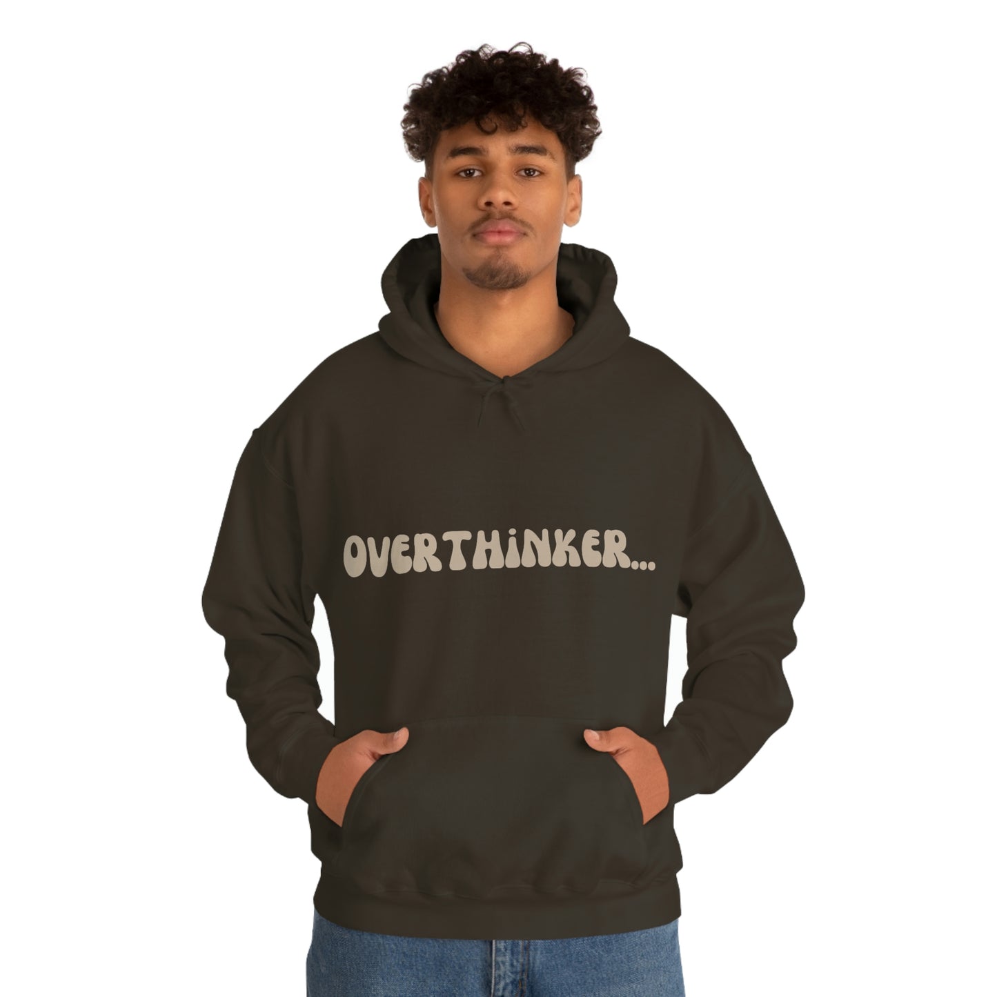 Overthinker Unisex Heavy Blend Hooded Sweatshirt Nude Beige Retro letter