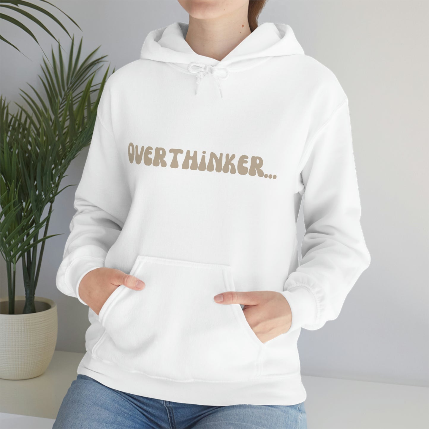 Overthinker Unisex Heavy Blend Hooded Sweatshirt Nude Beige Retro letter