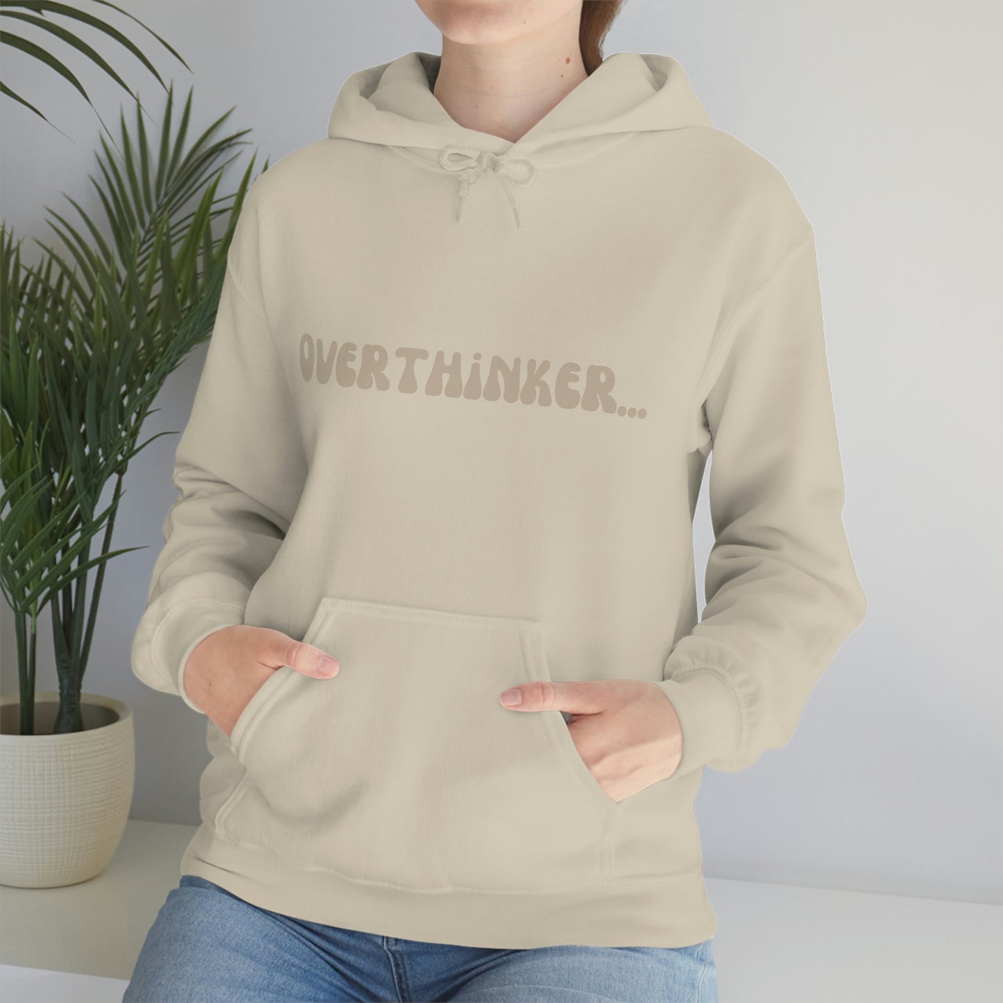 Overthinker Unisex Heavy Blend Hooded Sweatshirt Nude Beige Retro letter
