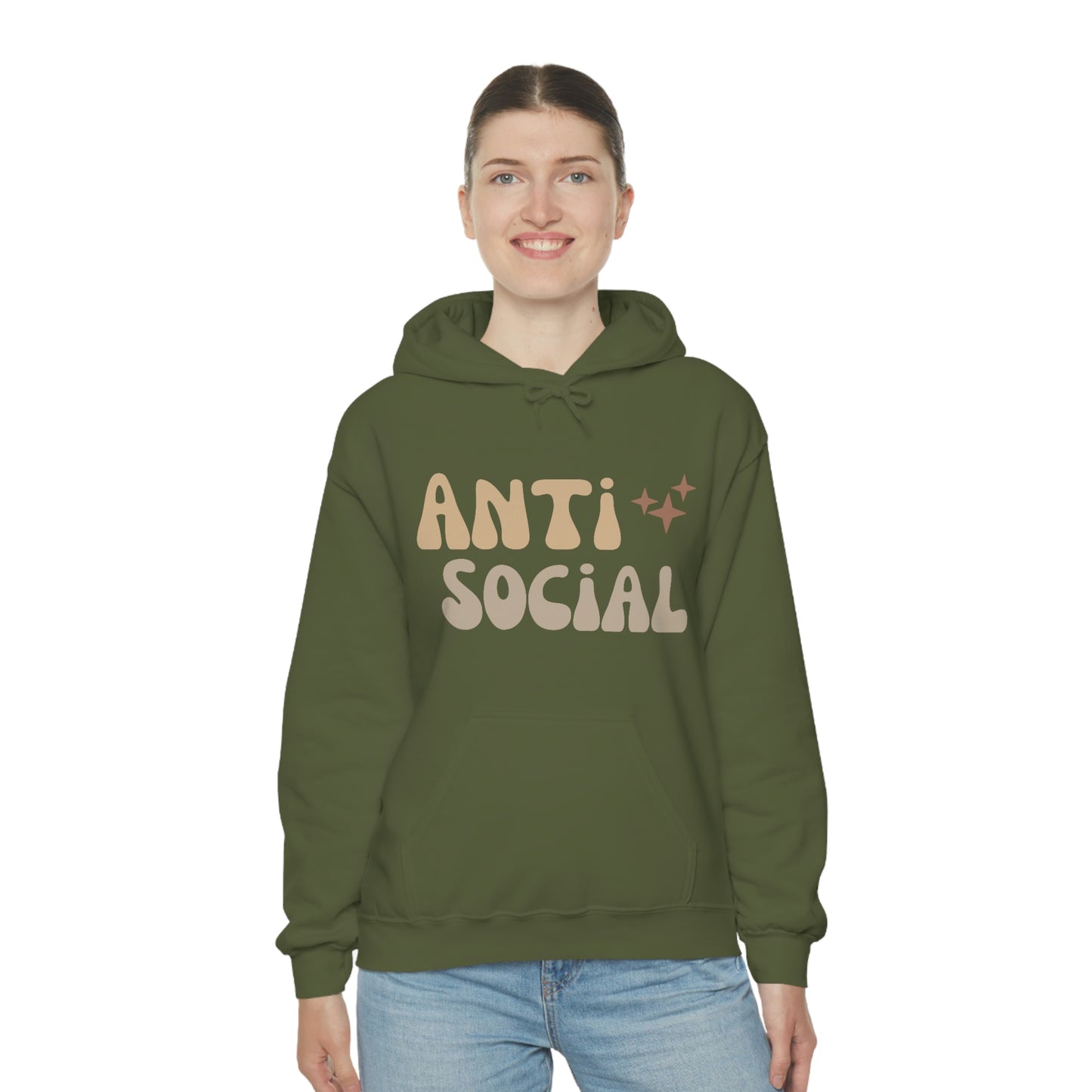 Antisocial Unisex Heavy Blend Hooded Sweatshirt Nude Beige Retro letter