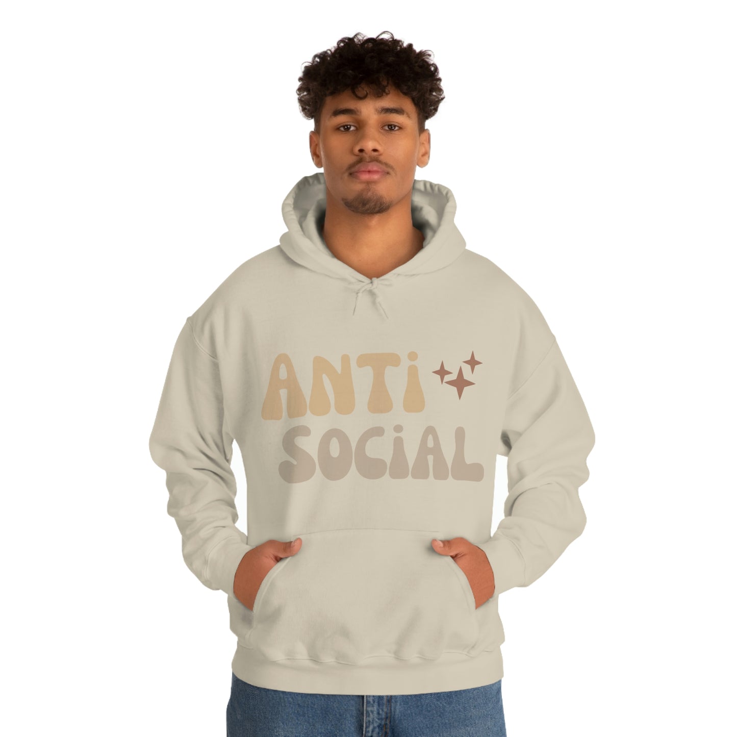 Antisocial Unisex Heavy Blend Hooded Sweatshirt Nude Beige Retro letter
