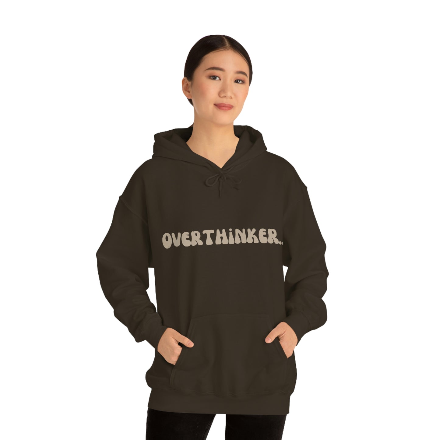 Overthinker Unisex Heavy Blend Hooded Sweatshirt Nude Beige Retro letter