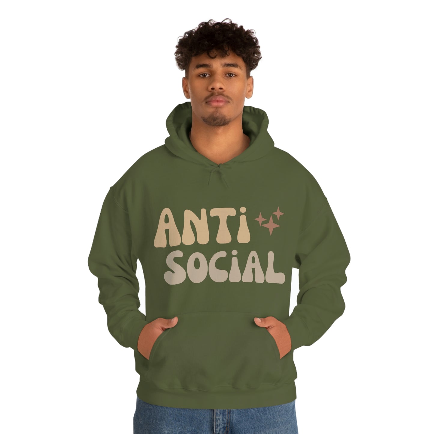 Antisocial Unisex Heavy Blend Hooded Sweatshirt Nude Beige Retro letter