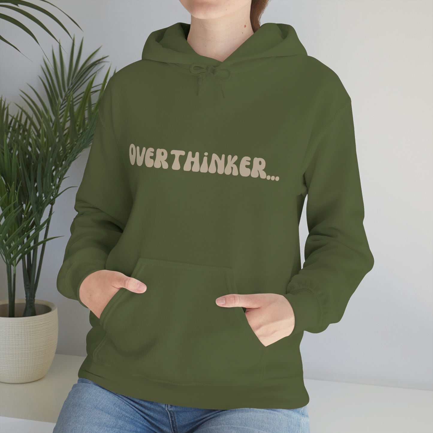 Overthinker Unisex Heavy Blend Hooded Sweatshirt Nude Beige Retro letter