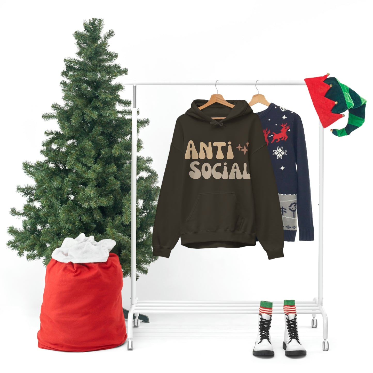 Antisocial Unisex Heavy Blend Hooded Sweatshirt Nude Beige Retro letter