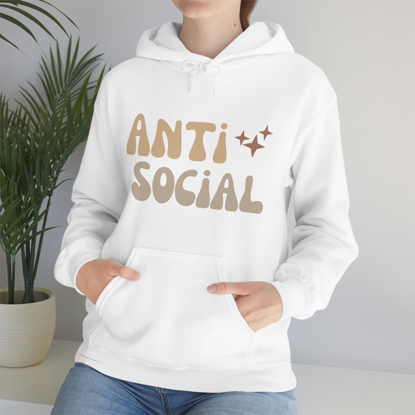 Antisocial Unisex Heavy Blend Hooded Sweatshirt Nude Beige Retro letter
