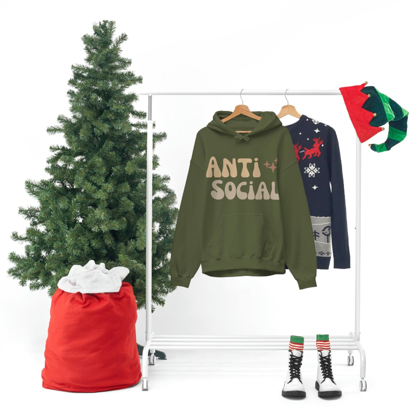 Antisocial Unisex Heavy Blend Hooded Sweatshirt Nude Beige Retro letter