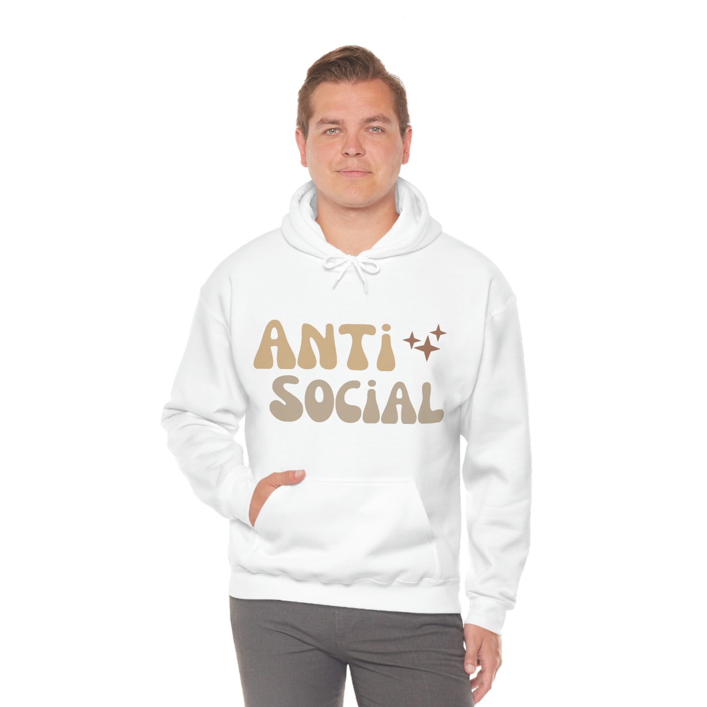 Antisocial Unisex Heavy Blend Hooded Sweatshirt Nude Beige Retro letter