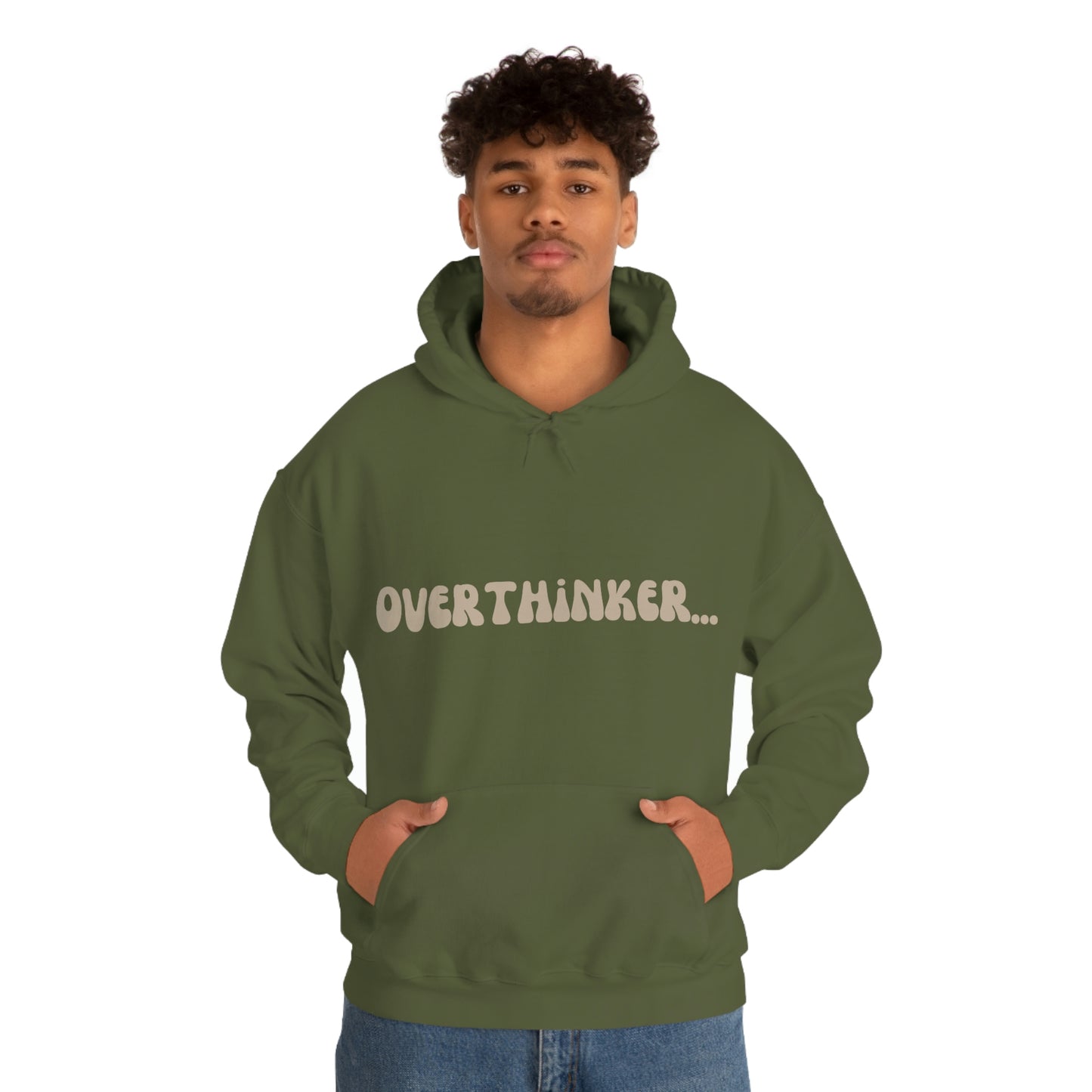 Overthinker Unisex Heavy Blend Hooded Sweatshirt Nude Beige Retro letter