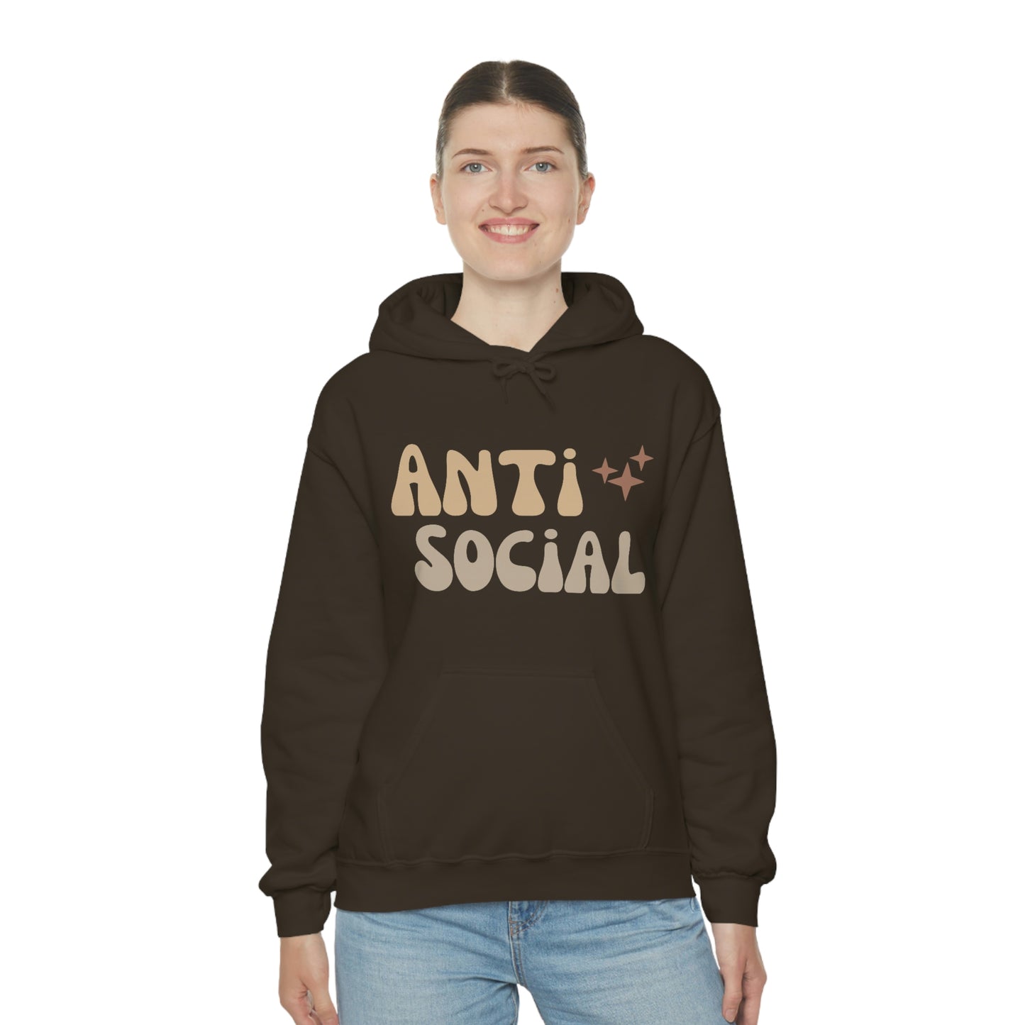 Antisocial Unisex Heavy Blend Hooded Sweatshirt Nude Beige Retro letter