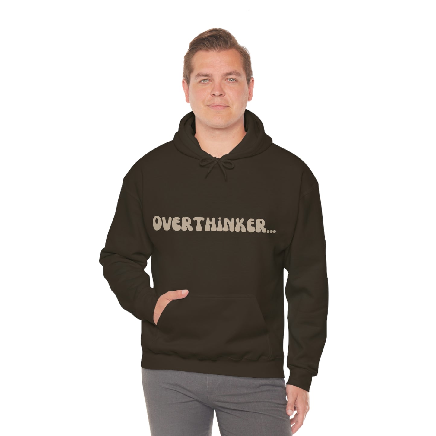 Overthinker Unisex Heavy Blend Hooded Sweatshirt Nude Beige Retro letter