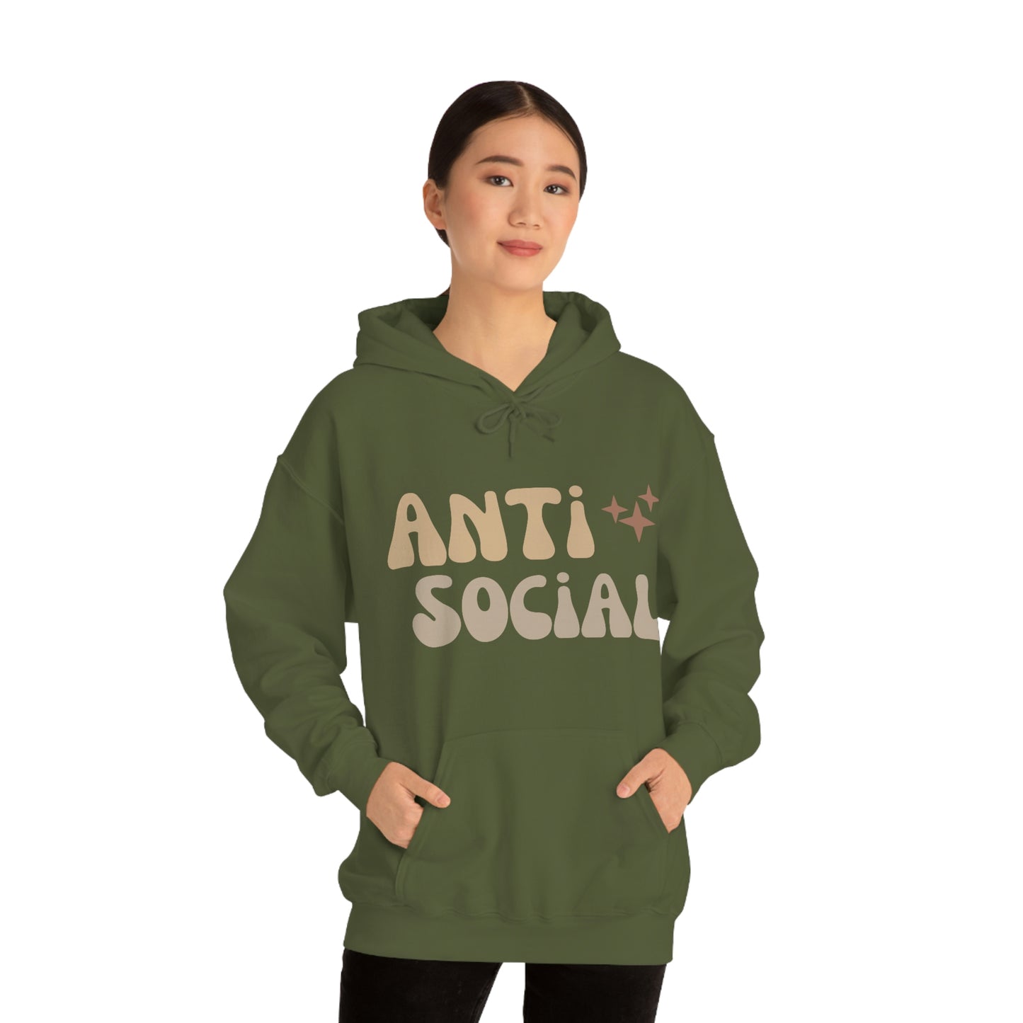 Antisocial Unisex Heavy Blend Hooded Sweatshirt Nude Beige Retro letter