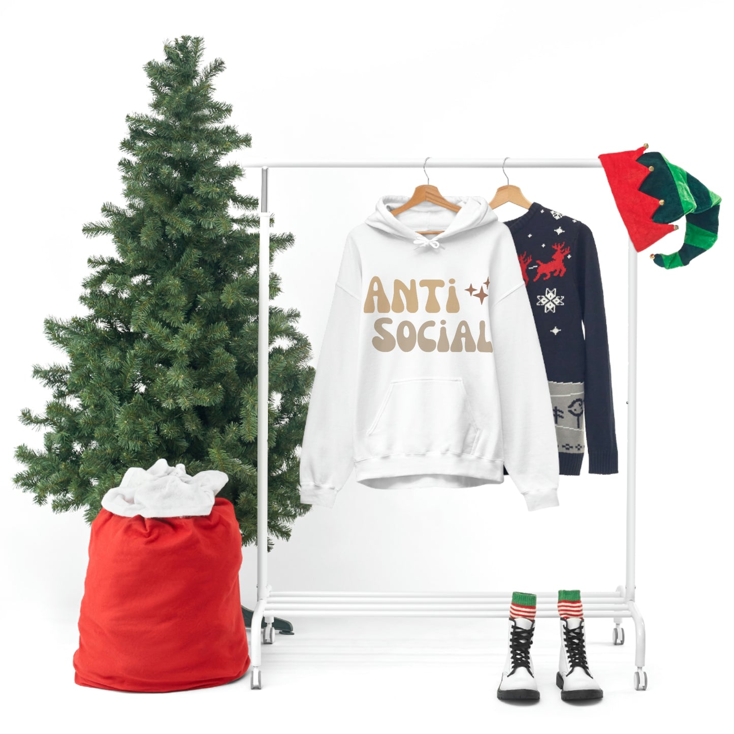 Antisocial Unisex Heavy Blend Hooded Sweatshirt Nude Beige Retro letter