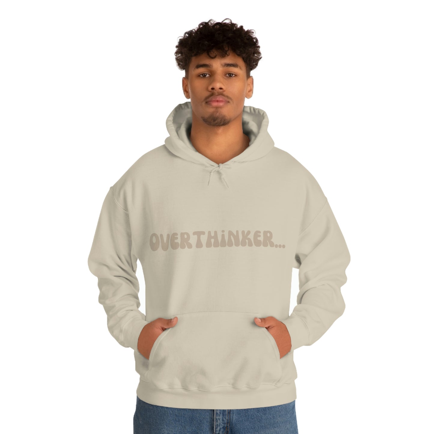 Overthinker Unisex Heavy Blend Hooded Sweatshirt Nude Beige Retro letter
