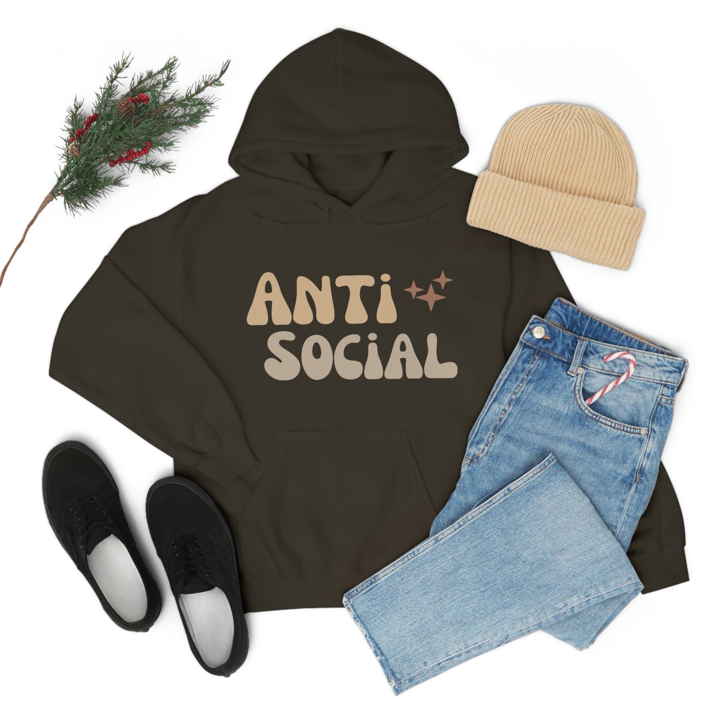 Antisocial Unisex Heavy Blend Hooded Sweatshirt Nude Beige Retro letter