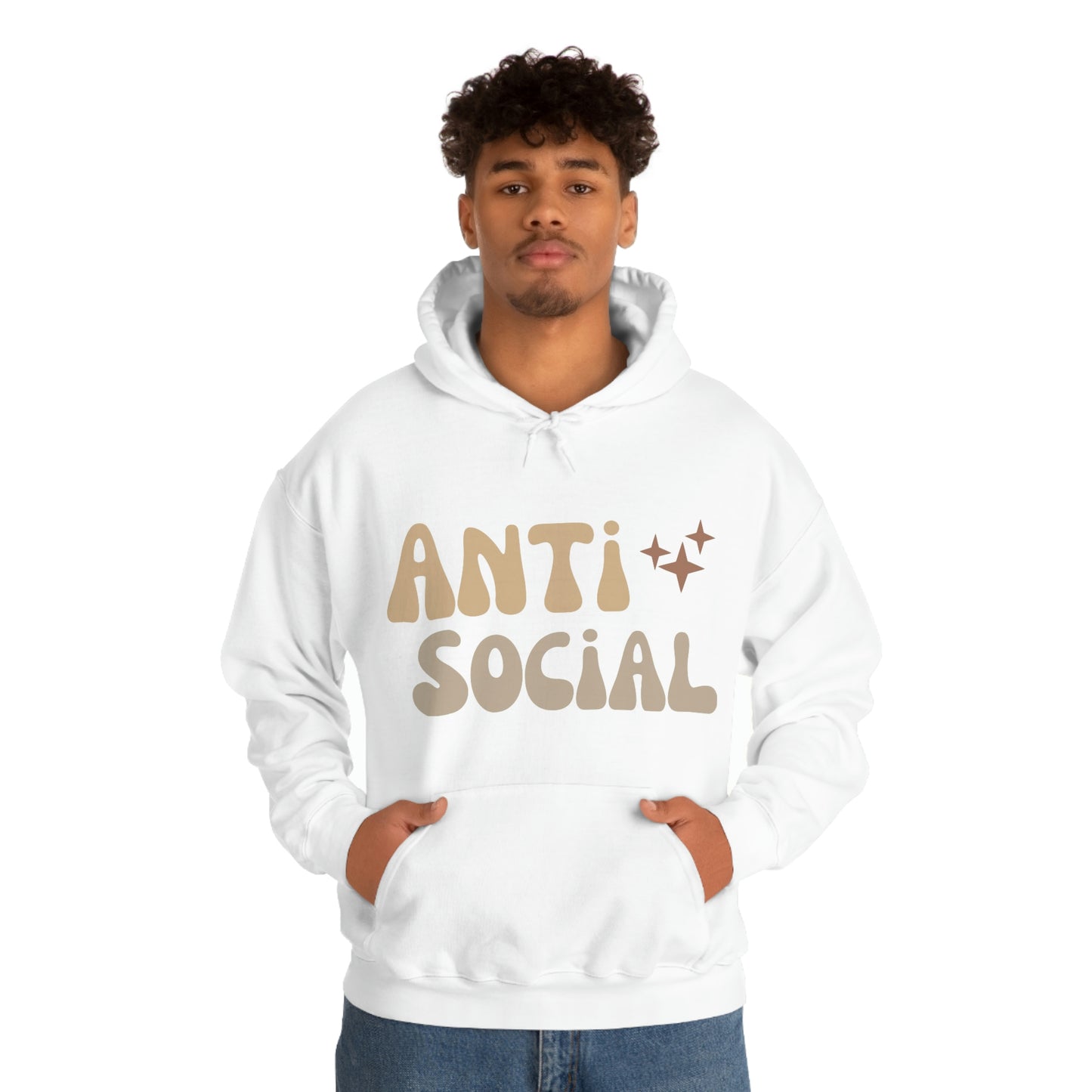 Antisocial Unisex Heavy Blend Hooded Sweatshirt Nude Beige Retro letter