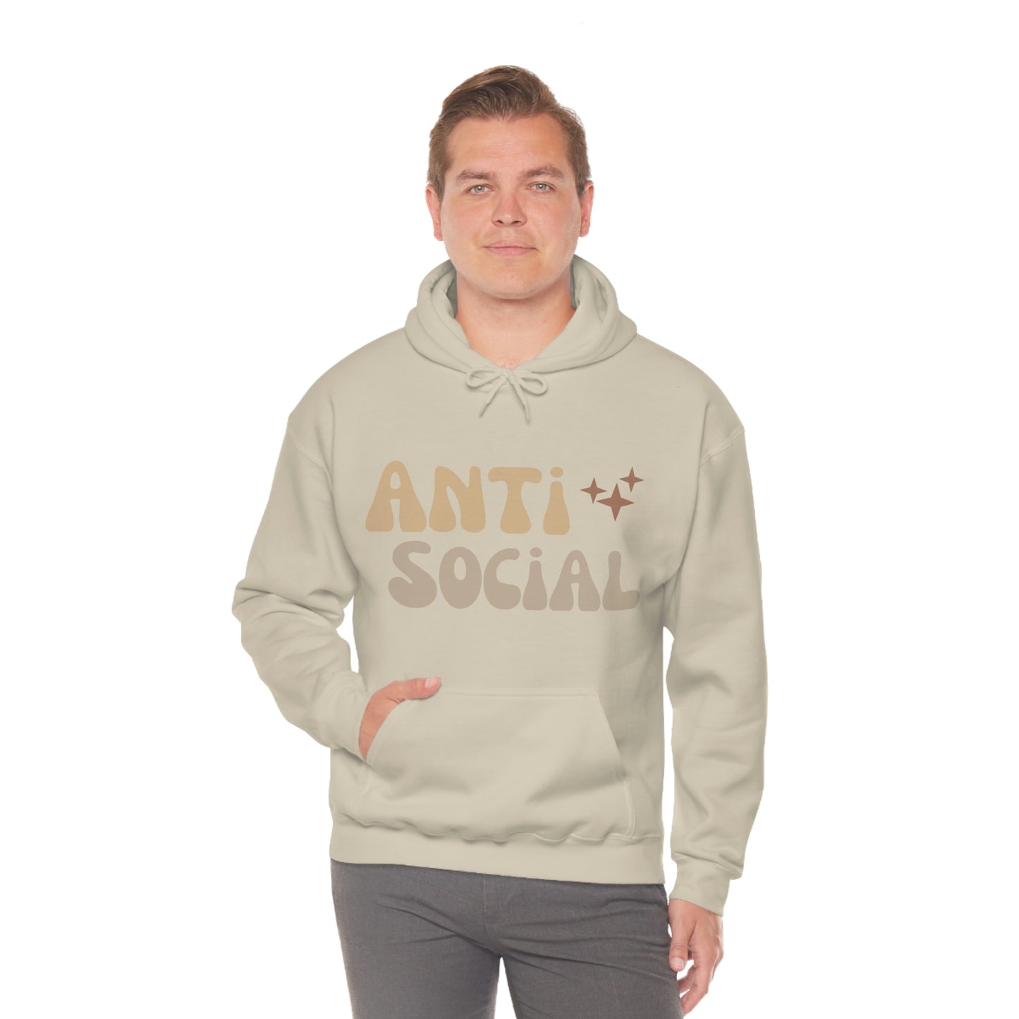 Antisocial Unisex Heavy Blend Hooded Sweatshirt Nude Beige Retro letter
