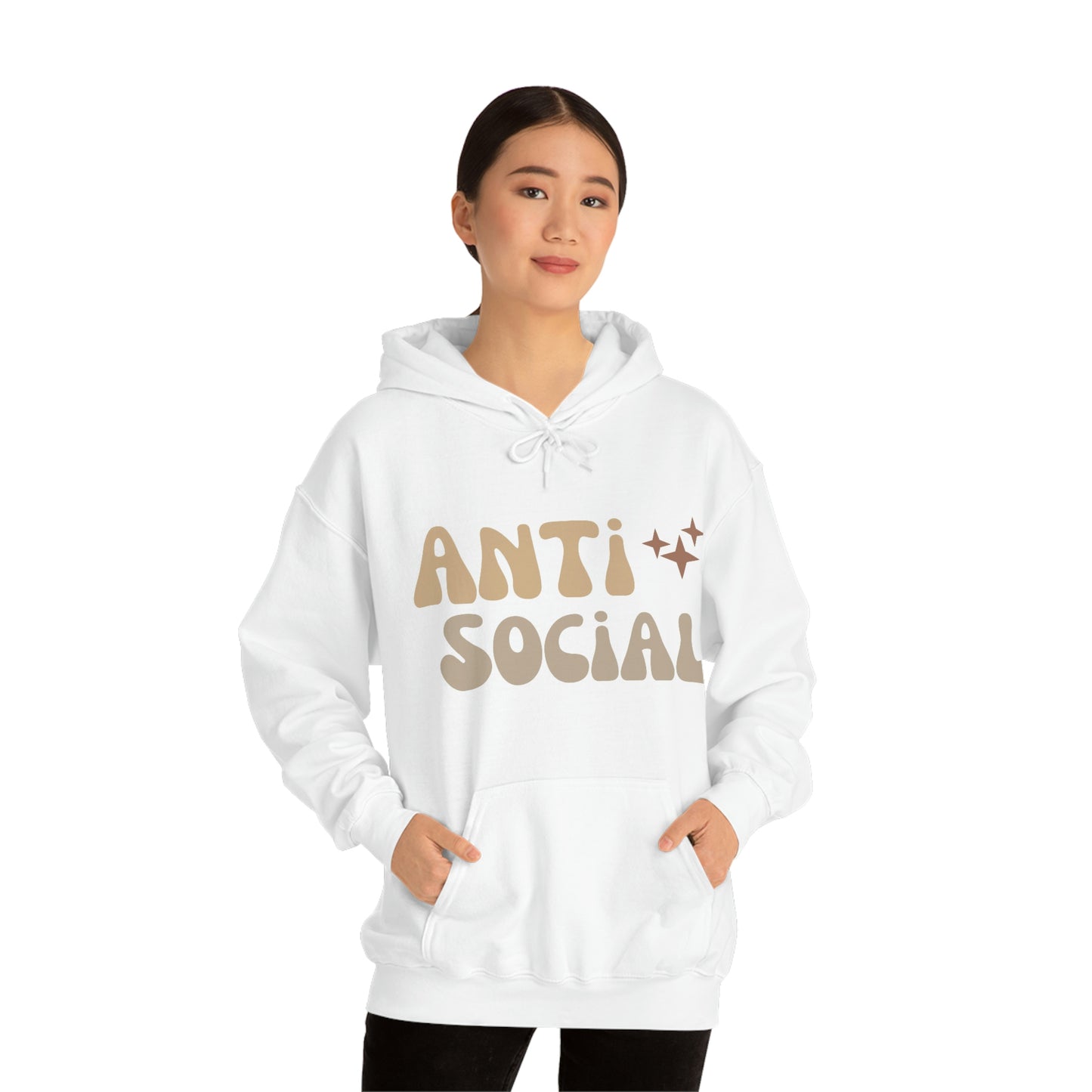 Antisocial Unisex Heavy Blend Hooded Sweatshirt Nude Beige Retro letter