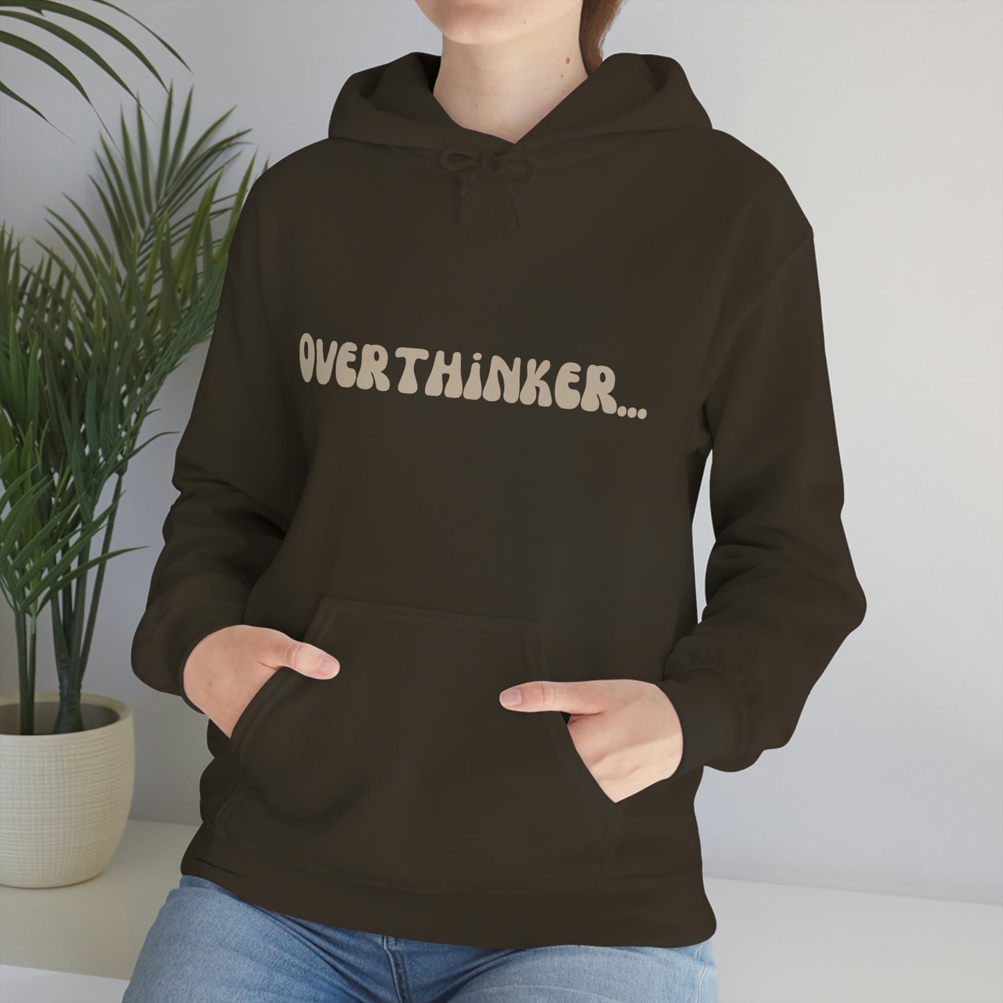 Overthinker Unisex Heavy Blend Hooded Sweatshirt Nude Beige Retro letter