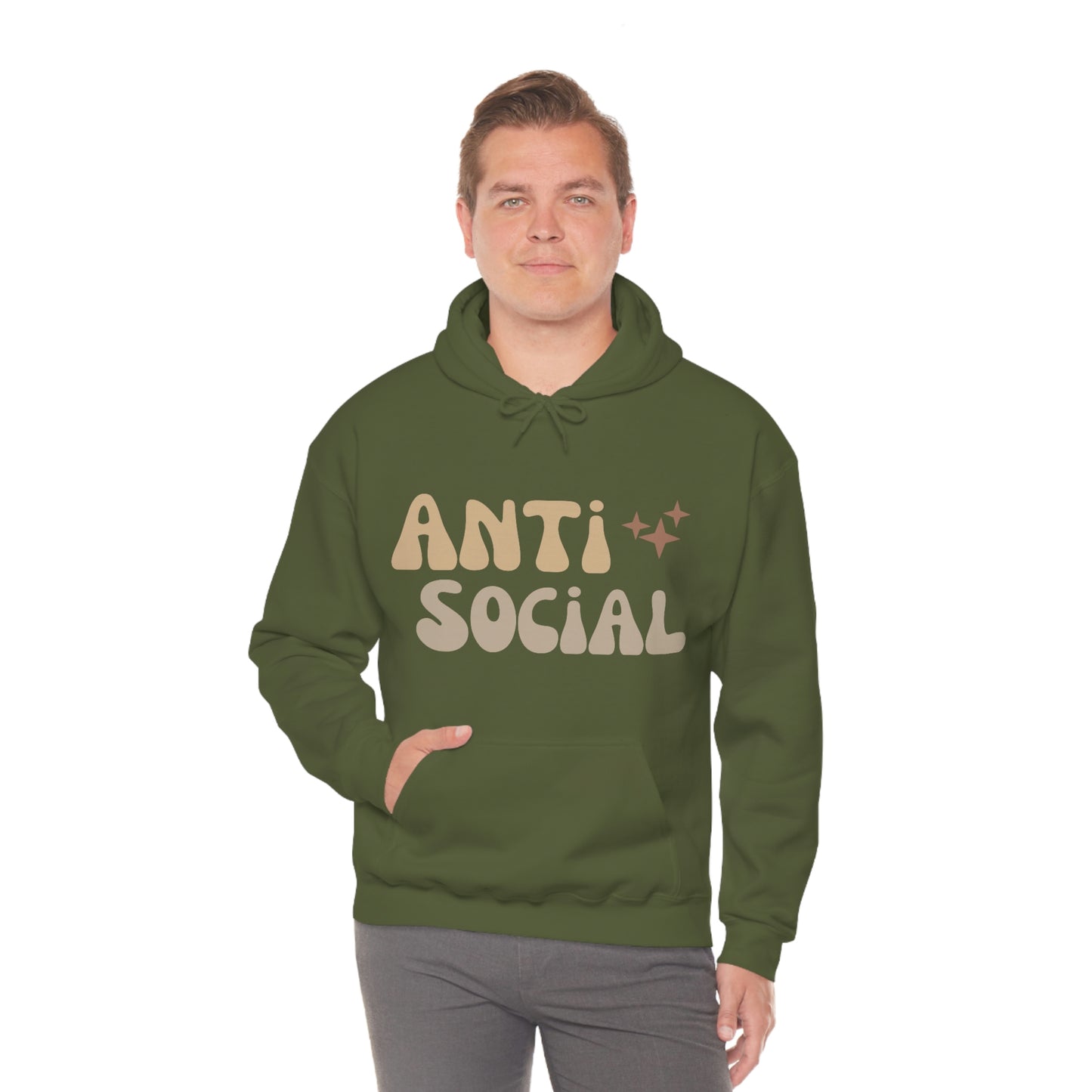 Antisocial Unisex Heavy Blend Hooded Sweatshirt Nude Beige Retro letter