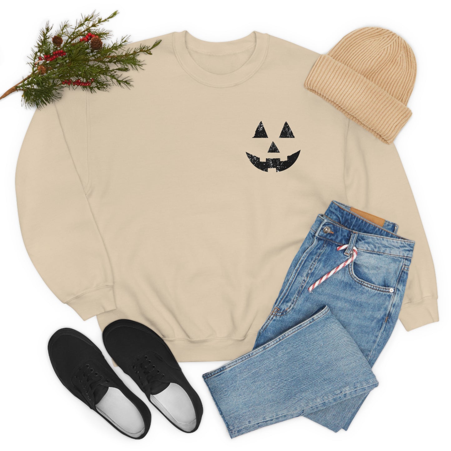 Spooky Halloween Jack-o'-Lantern Crewneck Sweater | Pumpkin Crewneck Sweatshirt