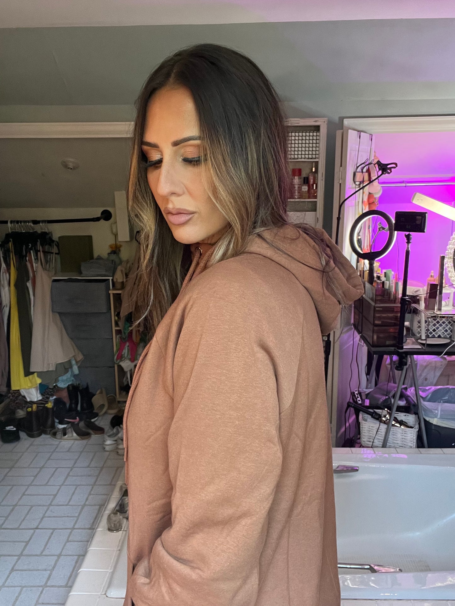 SIDE TIE HOODIE LONGLINE SWEATSHIRT
