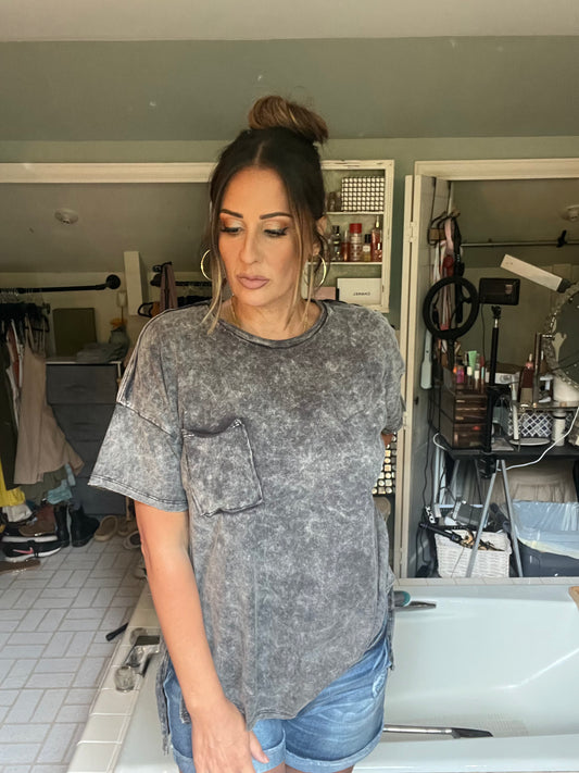 WASHED SHIRRING BACK SHORT SLEEVE TOP