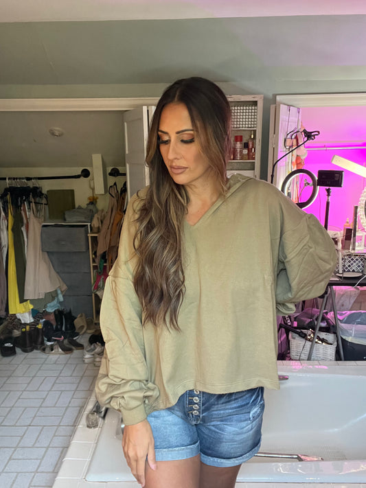 V Neck Hoodie with Bubble Style Sleeves