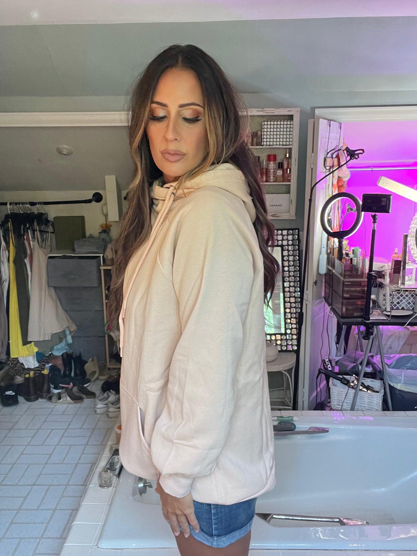SIDE TIE HOODIE LONGLINE SWEATSHIRT