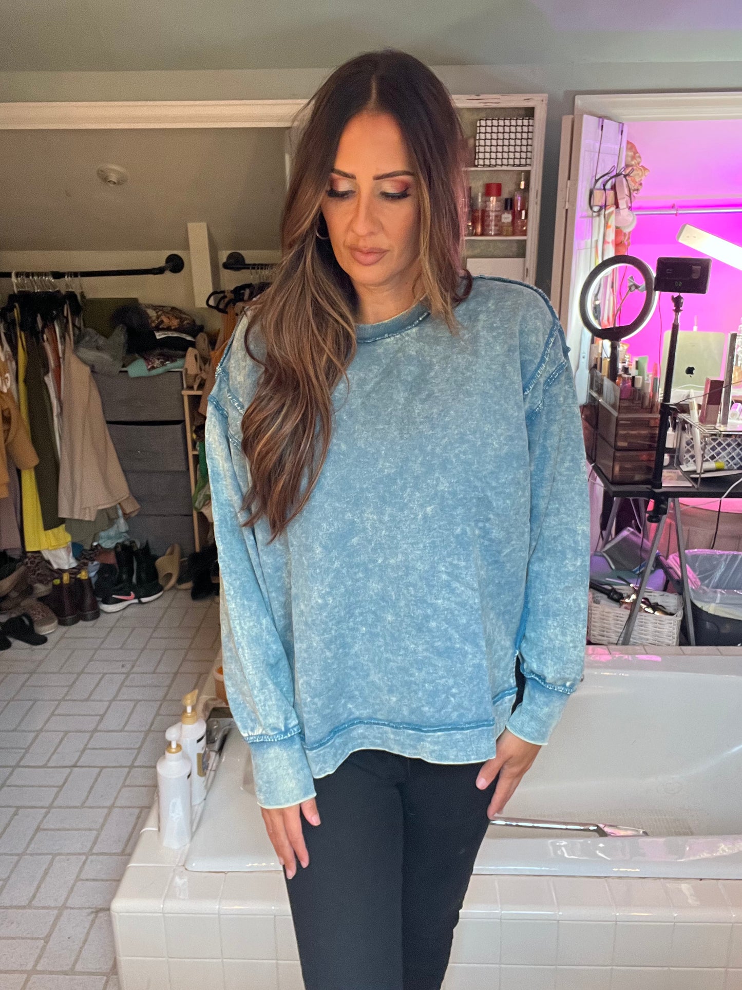 Exposed seam acid wash Sweatshirt