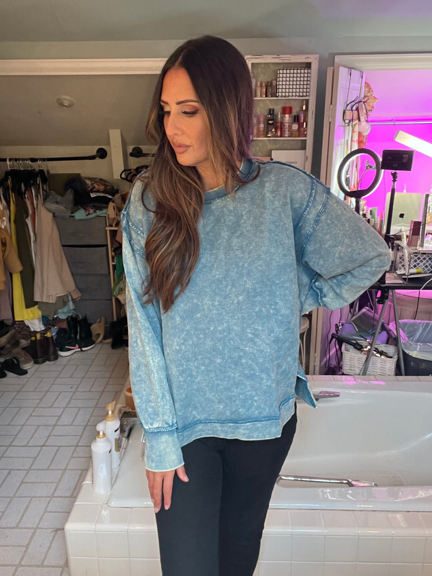 Exposed seam acid wash Sweatshirt