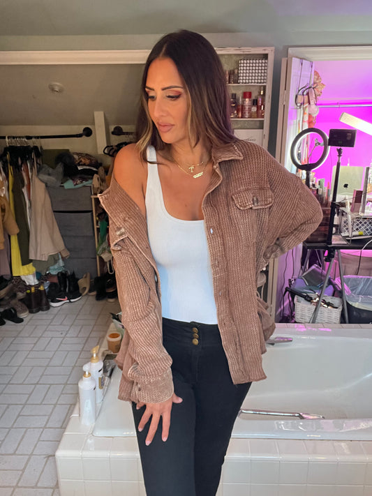 ACID WASH OVERSIZED COTTON WAFFLE SHACKET