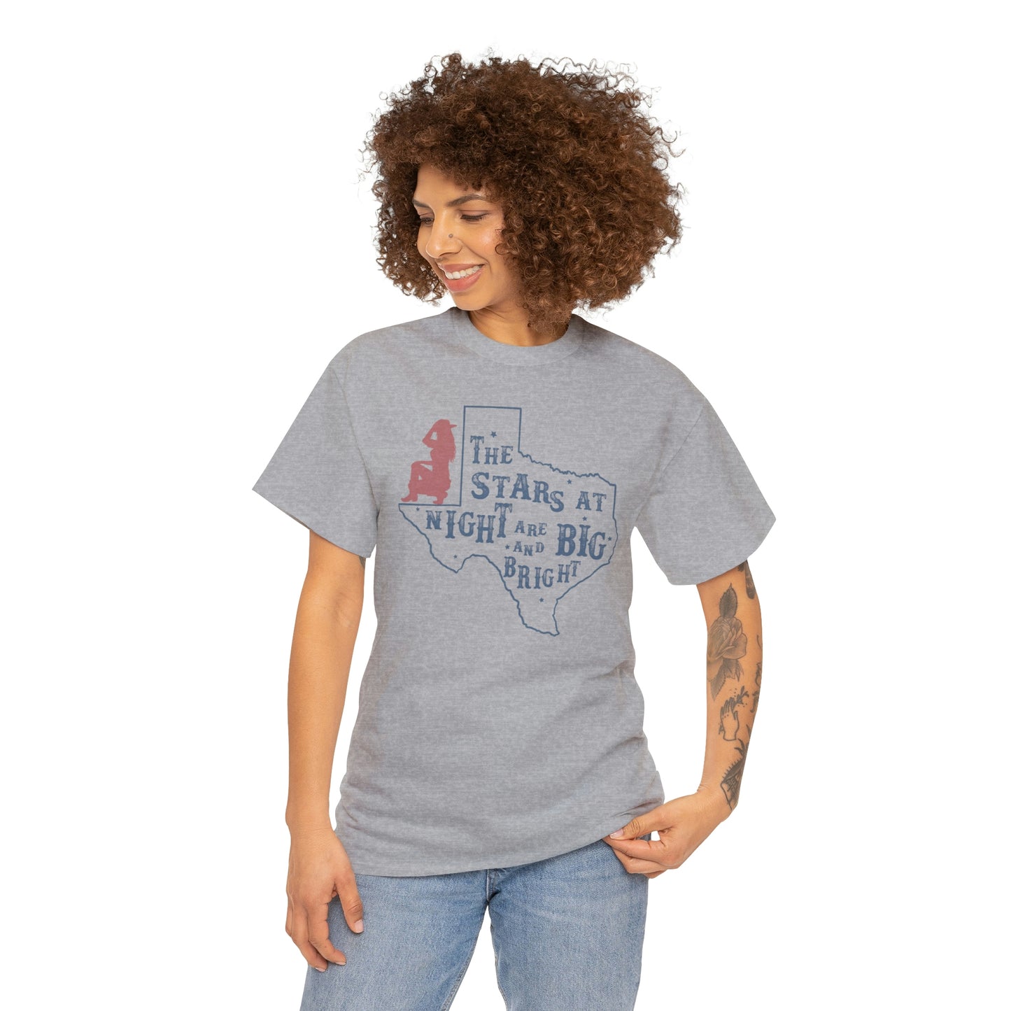 Texas tee Unisex Heavy Cotton , graphic tee , stars at night, big and bright, state pride, lone star state, gift for Texans, barbecue shirt