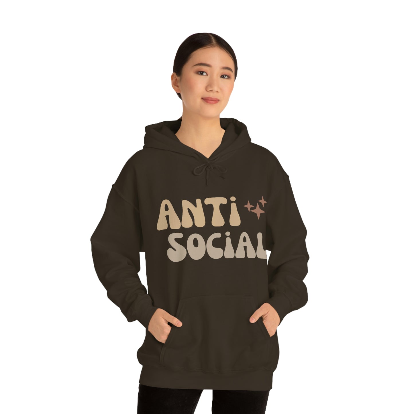 Antisocial Unisex Heavy Blend Hooded Sweatshirt Nude Beige Retro letter