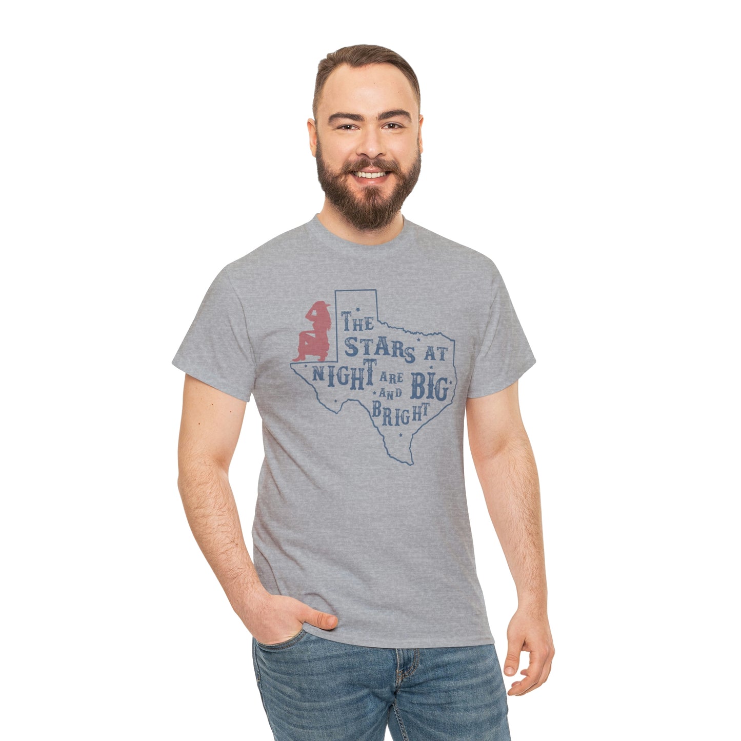 Texas tee Unisex Heavy Cotton , graphic tee , stars at night, big and bright, state pride, lone star state, gift for Texans, barbecue shirt