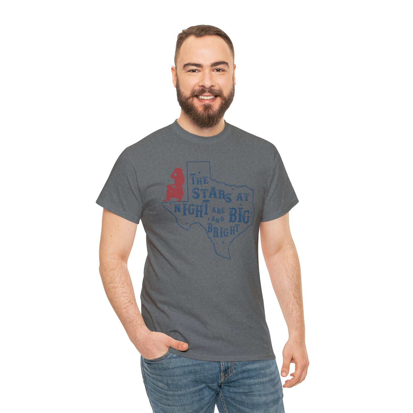 Texas tee Unisex Heavy Cotton , graphic tee , stars at night, big and bright, state pride, lone star state, gift for Texans, barbecue shirt