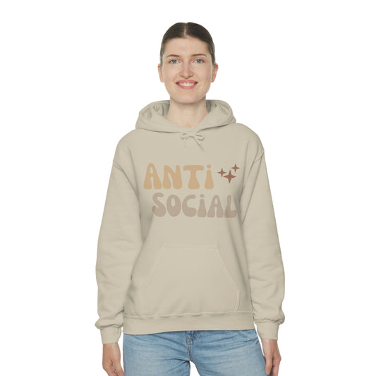 Antisocial Unisex Heavy Blend Hooded Sweatshirt Nude Beige Retro letter