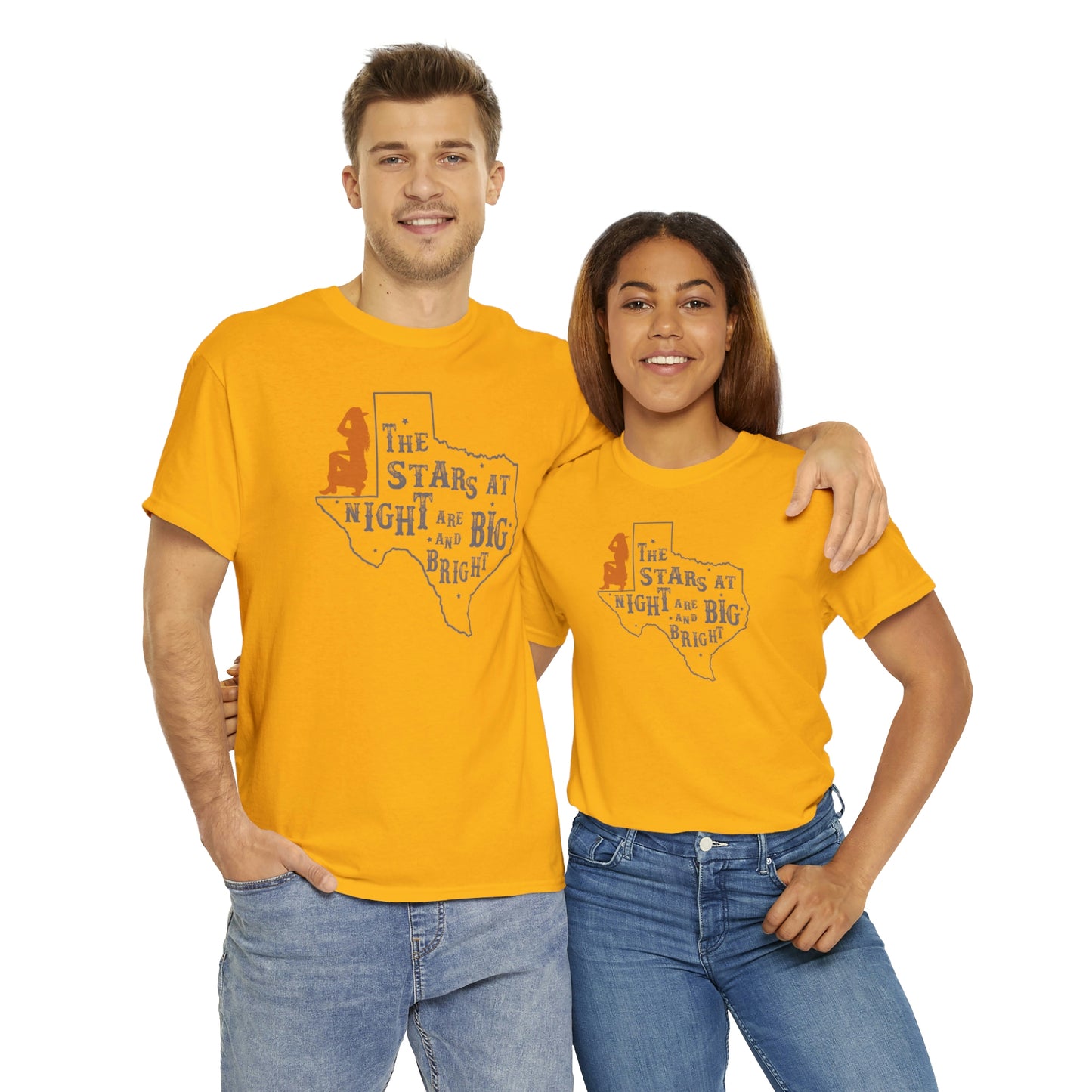 Texas tee Unisex Heavy Cotton , graphic tee , stars at night, big and bright, state pride, lone star state, gift for Texans, barbecue shirt